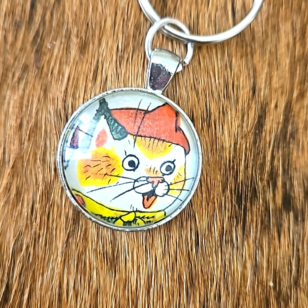 1970s Pirate Sam Cat Richard Scarry book page keyring original page ooak upcycle